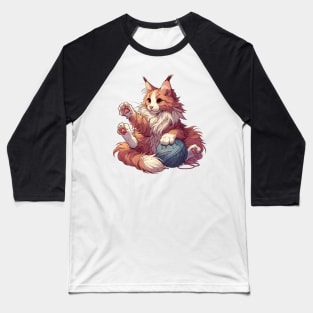 Cat and knitting funny cat with yarn ball Baseball T-Shirt